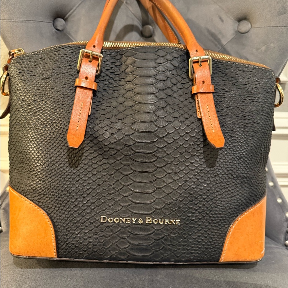 Dooney & Bourke Black and Tan Leather Handbag